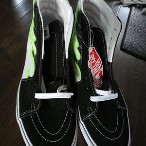 Vans Sk8 Hi-Flames Black and Green High-Top Sneakers